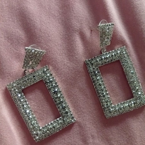 Rectangular earrings with rhinestones new, 5cm length, 3cm width