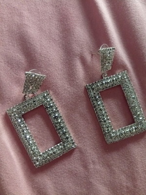 Rectangular earrings with rhinestones new, 5cm length, 3cm width