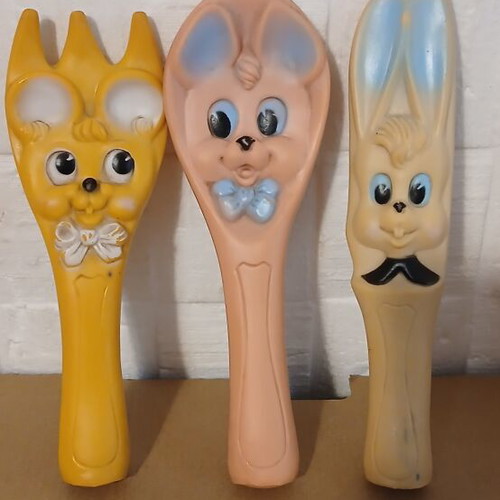 Vintage soft-headed fork, knife, and spoon set used