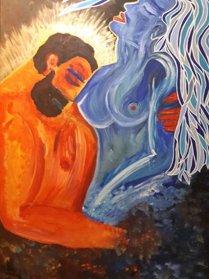 Πίνακας ζωγραφικής The Lovers, Sun & Sea καινούργιο, ακρυλικό σε καμβά 80x120