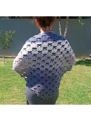 Handmade knitted scarf new in blue shades with heart design