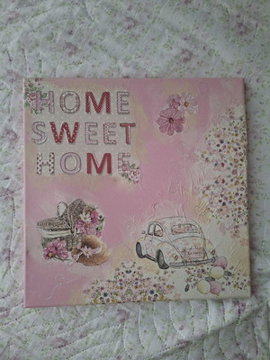 Home Sweet Home vintage canvas wall art, pink floral shabby chic