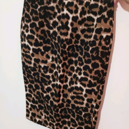Midi skirt animal print pin up with slit, like new, brown