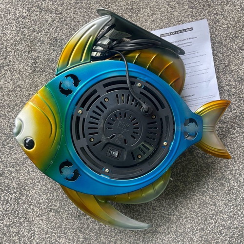 Fish-shaped decorative table fan new, hand painted sculpted ironwork