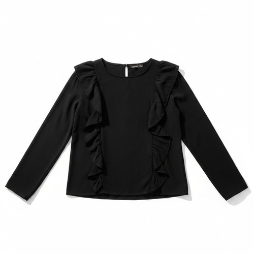 Style Essential black ruffle blouse, size S
