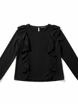 Style Essential black ruffle blouse, size S