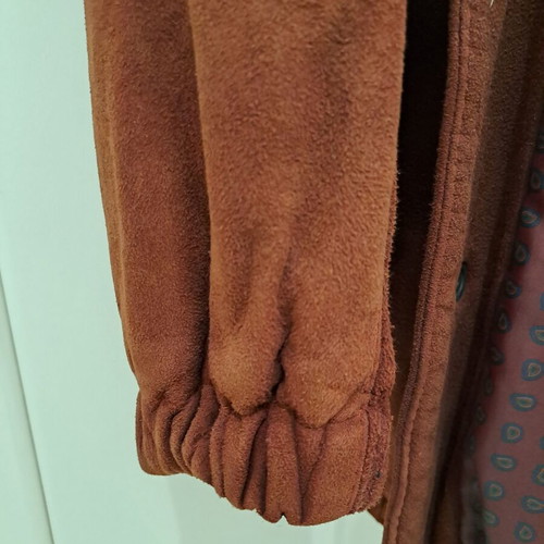 Men's suede jacket used, vintage brown-burgundy with hood, size M