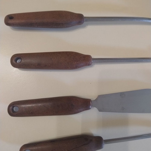 Cooking and serving spoons set used, 7 pieces with handle coating