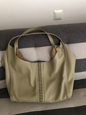 Park House δερμάτινη μεγάλη tote bag μεταχειρισμένη, χρώμα sand της άμμου