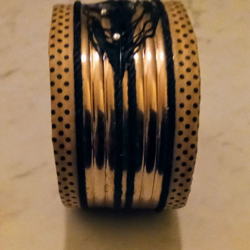 Handmade wide bracelet used, gold and black