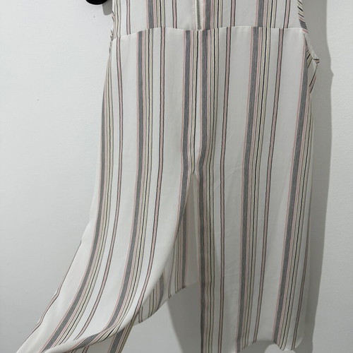 Striped sleeveless top with stand collar and back zipper, like new