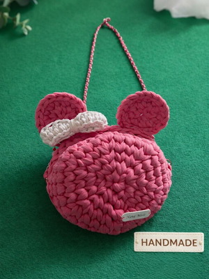 Χειροποίητη τσάντα Minnie Mouse καινούργια, παιδική ροζ με άσπρο φιογκάκι