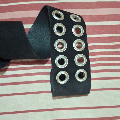 Wide black suede belt with double buckle