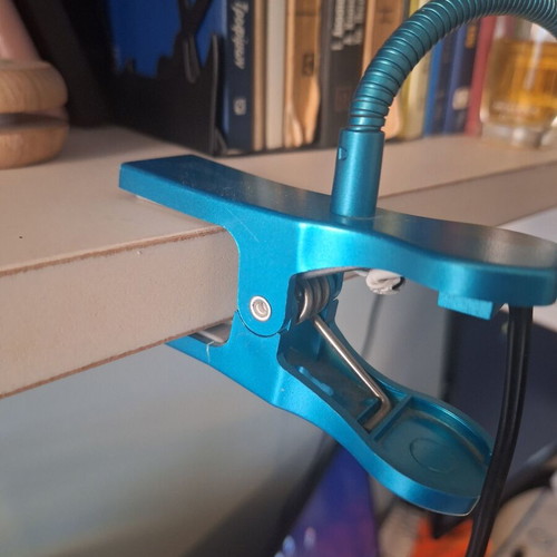LED desk lamp with clamp used, blue, flexible arm