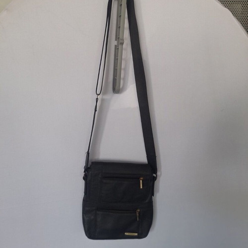 Men's black leather shoulder bag, custom made