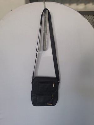Men's black leather shoulder bag, custom made