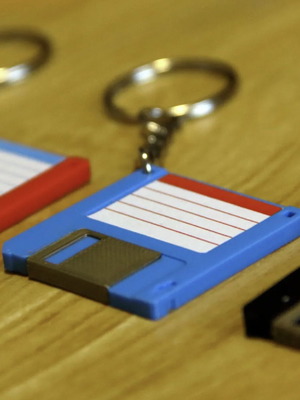 Floppy Disk Keychain with NFC Tag like new, retro tech keychain