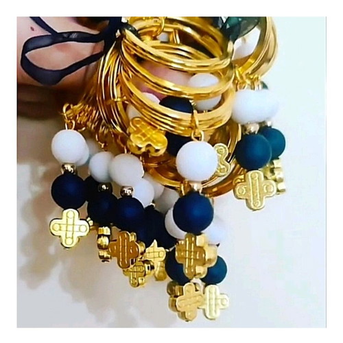 Handmade baptism favors keychains with cross and beads