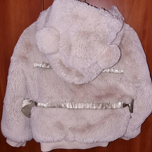 Lapin House baby fur coat like new, beige with bows, size 2 years