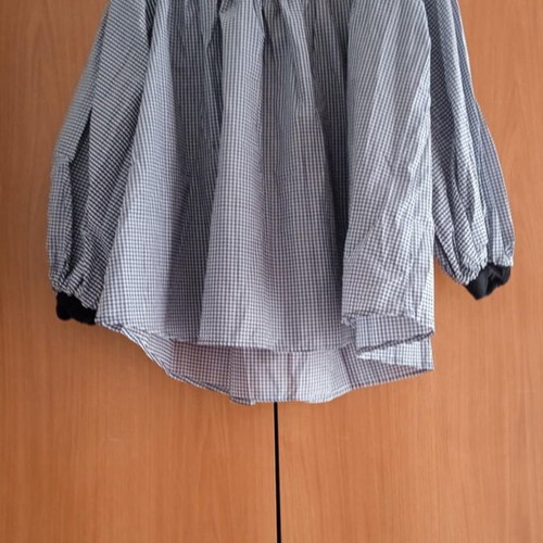 SheIn Blouse Shirt Fine Check Black Gray Balloon Sleeves Like New