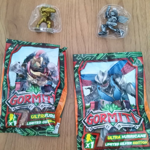 Gormiti collectible figures new, ultra hurricane silver and gold with packaging
