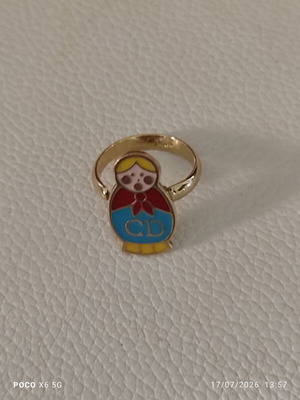 Christian Dior Matryoshka ring vintage, like new, gold metal with enamel