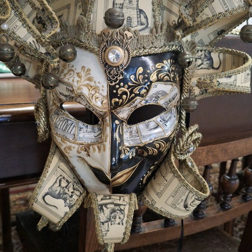 Venetian Jester Mask handmade, like new, with Swarovski vintage details