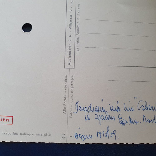 Phonoscope vintage music card 45RPM 1959 used, Swiss Alps theme