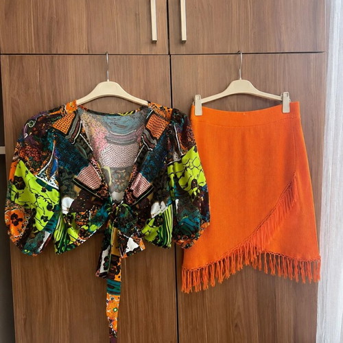 Shein colorful two-piece set blouse and skirt XS like new