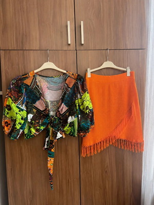 Shein colorful two-piece set blouse and skirt XS like new