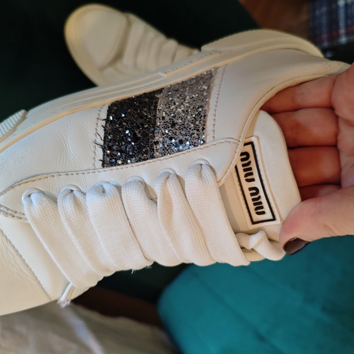 Miu Miu Glitter Stripe Leather Sneakers like new, size 36, white