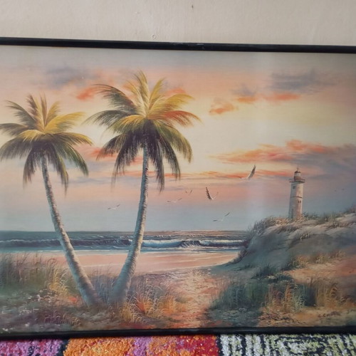 Framed wall painting with landscape image like new