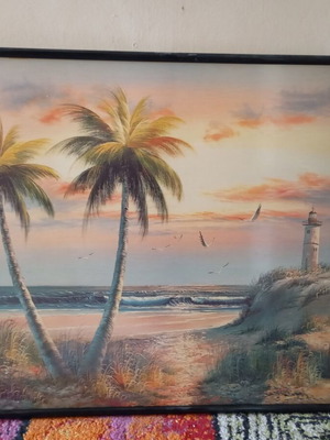 Framed wall painting with landscape image like new