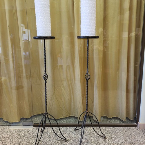 Pair of vintage floor candle holders like new made of wrought iron