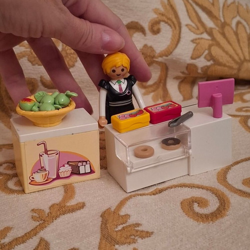 Playmobil Pastry Shop Seller Set used with counter and display