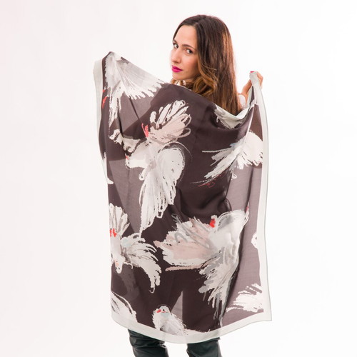 Pigeon Scarf new, silk satin, 90x90 cm