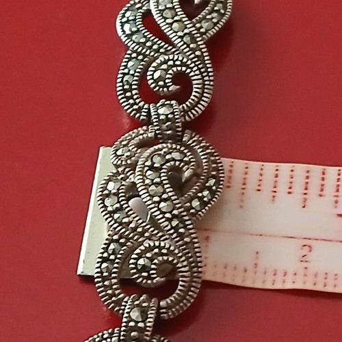 Heavy 925 Silver Bracelet with Marcasite, 35 Grams, 19 cm, Like New