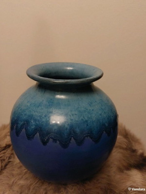Vintage ceramic vase in blue shades, half matte and half glossy, like new