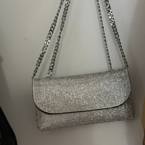 Evening bag with strass like new, silver, handheld