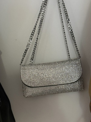 Evening bag with strass like new, silver, handheld