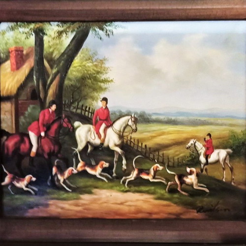 Signed hunting painting like new with frame
