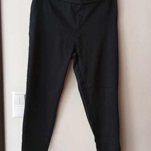 Blue pants with subtle geometric pattern and elastic waist, size L