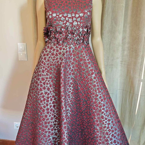 Vintage cocktail dress, Bordeaux silver jacquard, Small