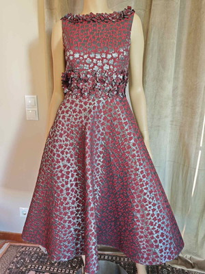 Vintage cocktail dress, Bordeaux silver jacquard, Small