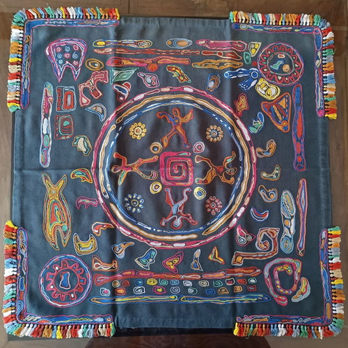 Vintage ethnic Mexico Nierika handmade table linen used