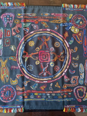 Vintage ethnic Mexico Nierika handmade table linen used