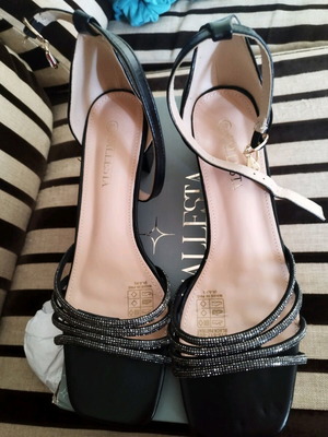 Πέδιλα μαύρα με στρας καινούργια, νούμερο 40, χαμηλό χοντρό τακούνι