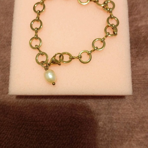 Handmade stainless steel bracelet with pearl and moonstone earrings like new