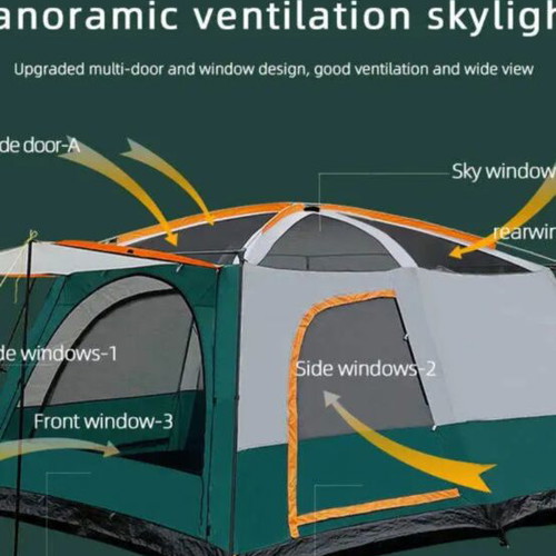 Family camping tent new, two-room with mesh windows, 4x3.05x2.1m
