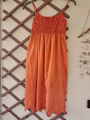 Cotton dress with embroidery Pin Up one size orange like new